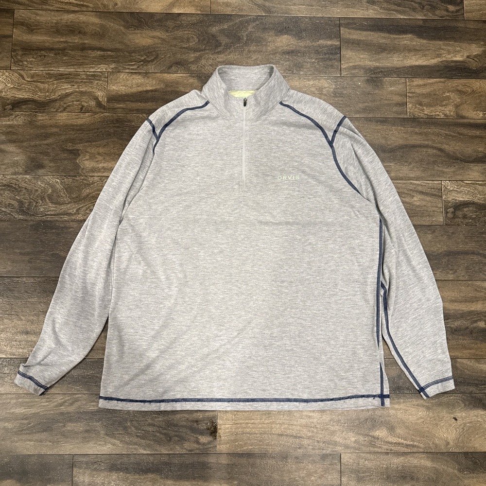 Orvis 1/4 Zip Pullover Sweatshirt Mock Neck Men's Size XL Heather Grey Athletic